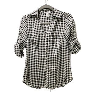 WHBM checkered blouse with silver buttons.